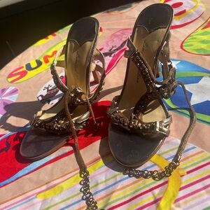 Gianvito Rossi (AI says so) Metallic Bronze Crystal-Strap High Heels Size 7